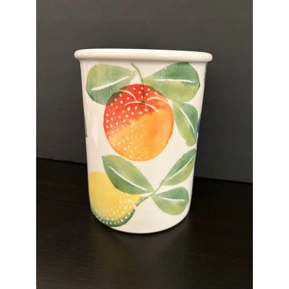 Ceramiche Alfa Italy Utensil Holder Vase Fruit Hand Painted Ceramic 7in VTG